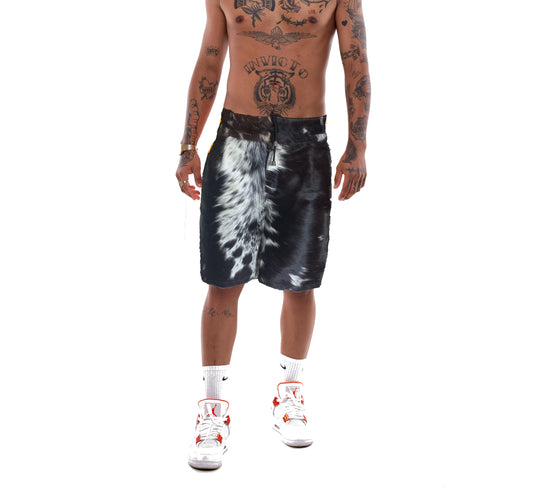 mens leather short cowhdie leather short ffor men black leather short printed short for men