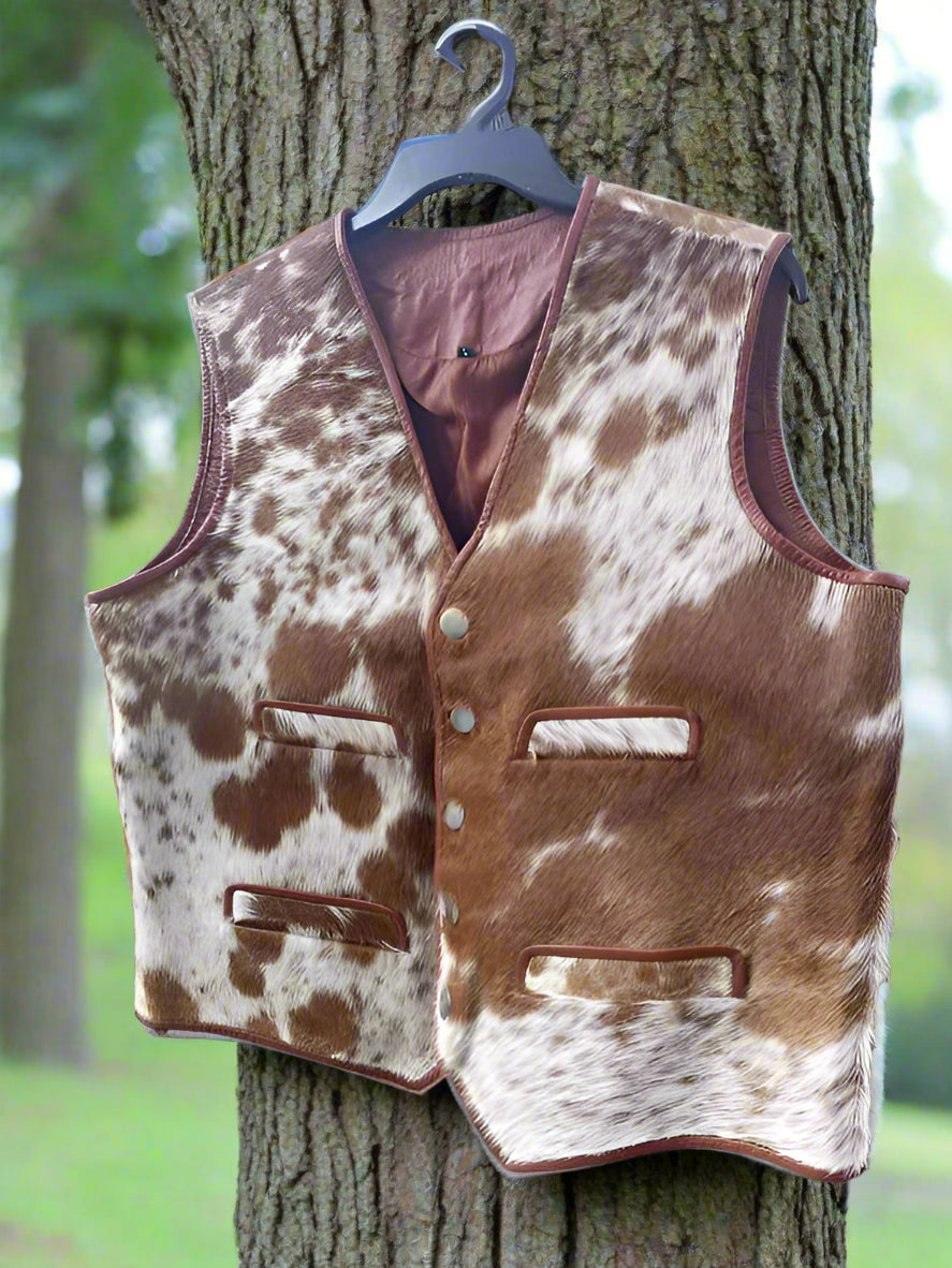 mens cowhdie vest real cowskin fur jacket sleevless brown vest for men biker leather vest