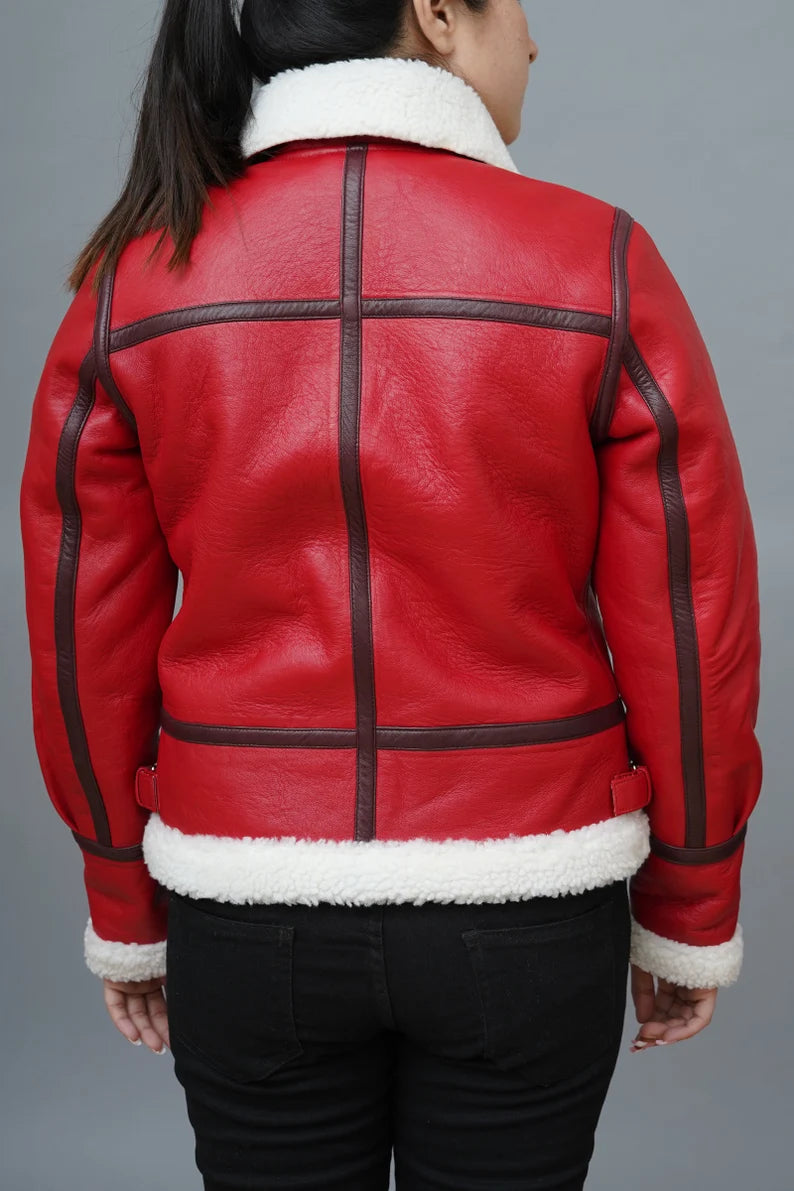 re4d leather jacket women red jacket with fur real leather jacket women shearling jacket women bomber leather jacket women