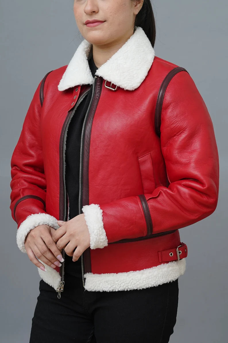 re4d leather jacket women red jacket with fur real leather jacket women shearling jacket women bomber leather jacket women