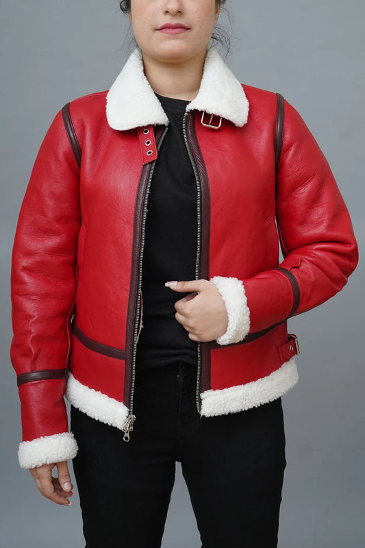 re4d leather jacket women red jacket with fur real leather jacket women shearling jacket women bomber leather jacket women