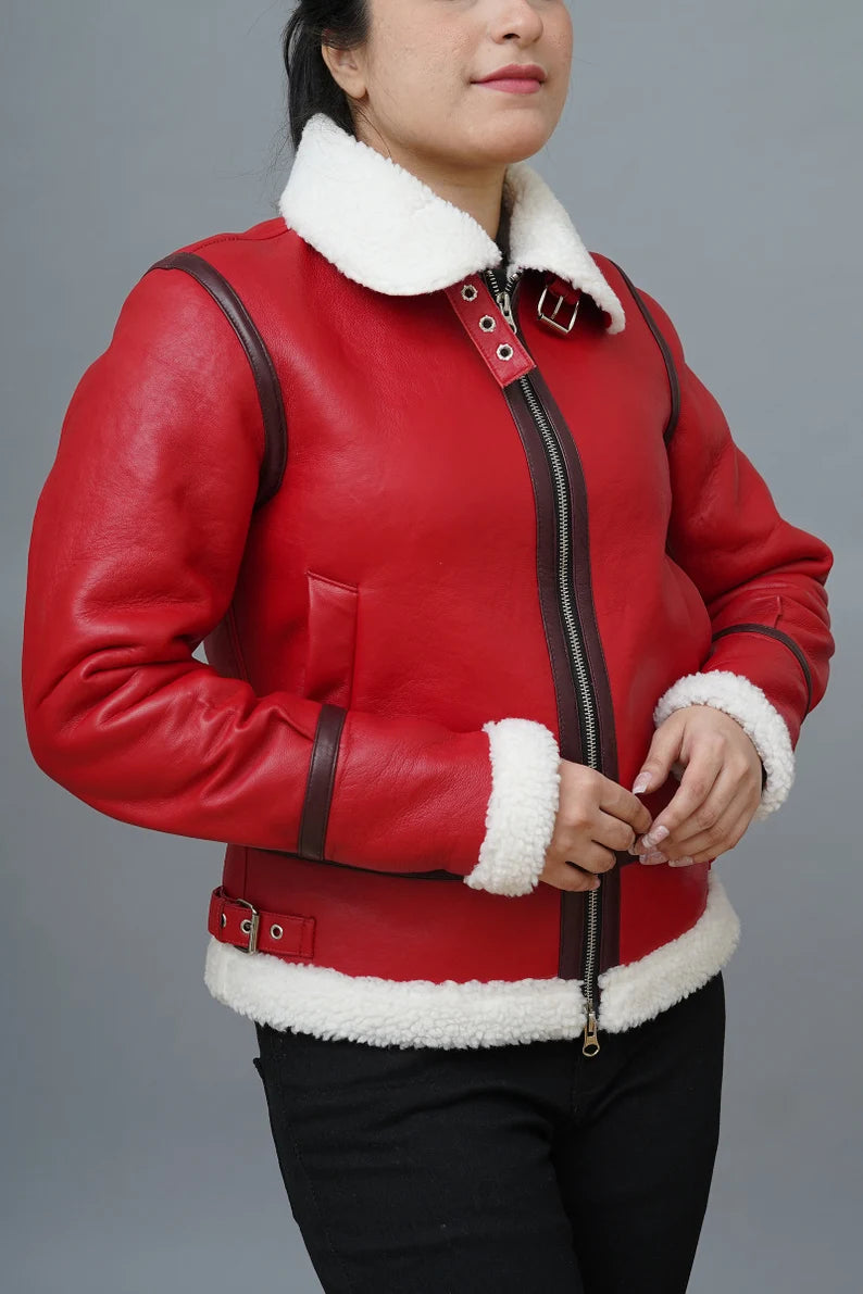 re4d leather jacket women red jacket with fur real leather jacket women shearling jacket women bomber leather jacket women