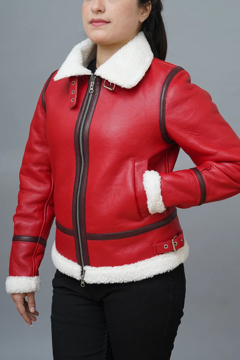 re4d leather jacket women red jacket with fur real leather jacket women shearling jacket women bomber leather jacket women