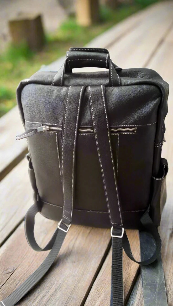 Black Leather Backpack Travel Customize Bag