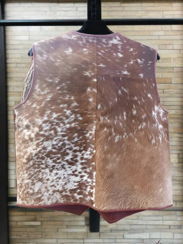mens cowhdie vest real cowskin fur jacket sleevless brown vest for men biker leather vest