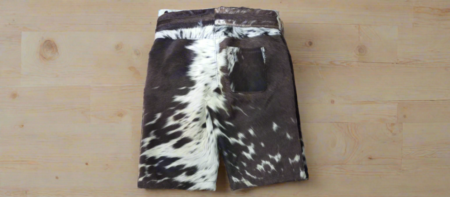 mens leather short cowhdie leather short ffor men black leather short printed short for men