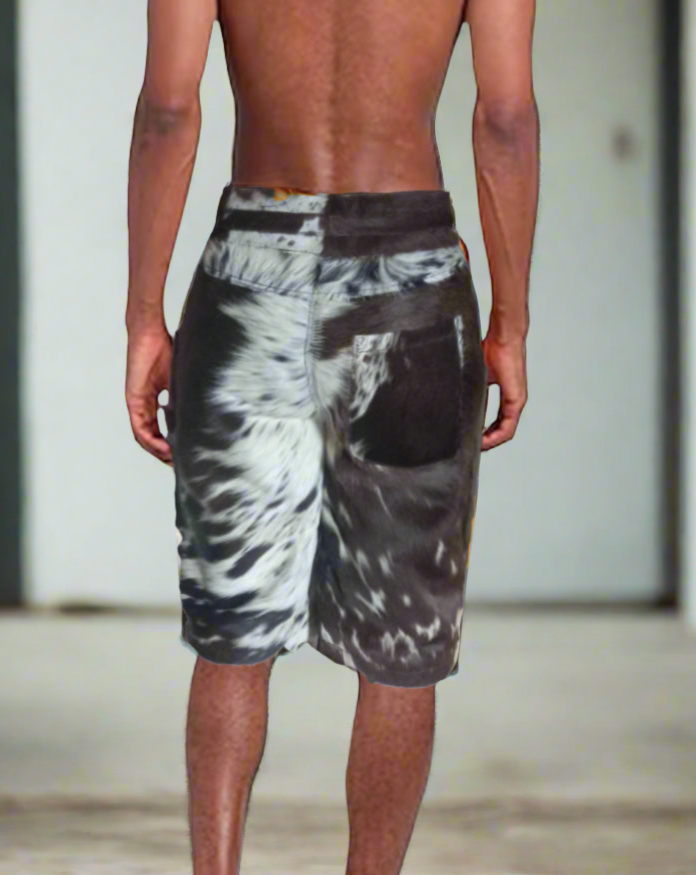 mens leather short cowhdie leather short ffor men black leather short printed short for men