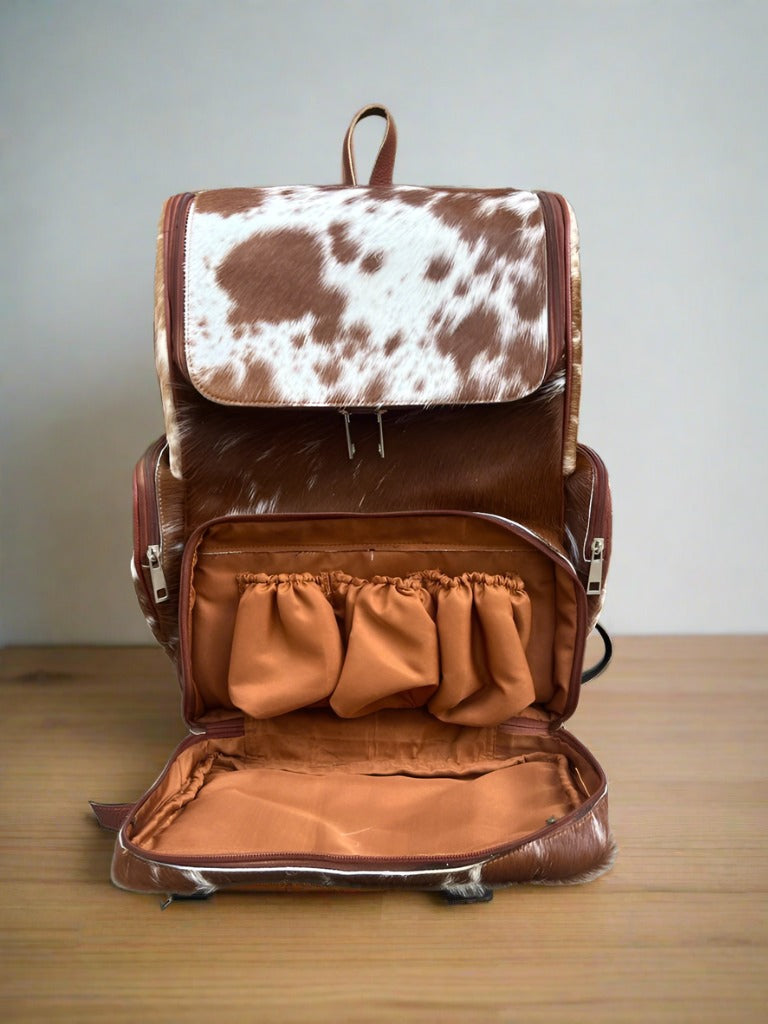 cool leather backpack on bed Customize Diaper Backpack Bag Cowhide Leather Backpack