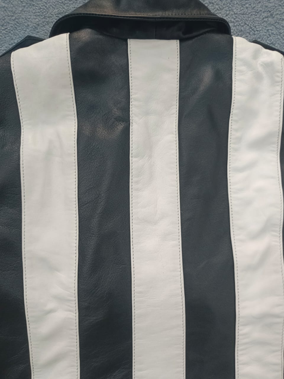 Women's Black and White Striped Leather Jacket