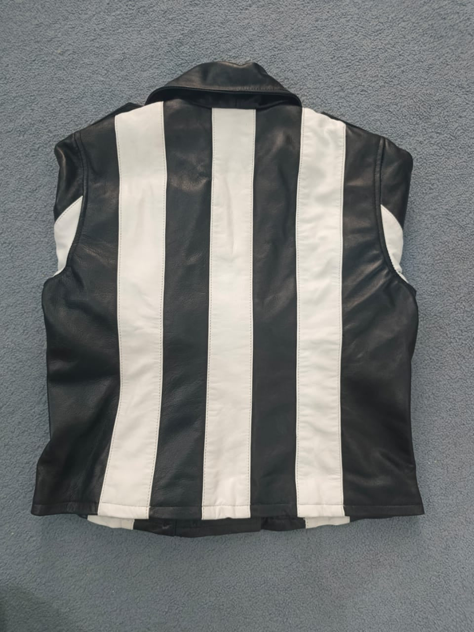 Women's Black and White Striped Leather Jacket