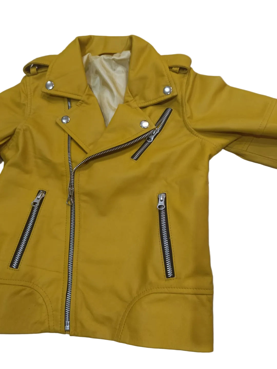 Yellow jacket with zippers on a light gray background