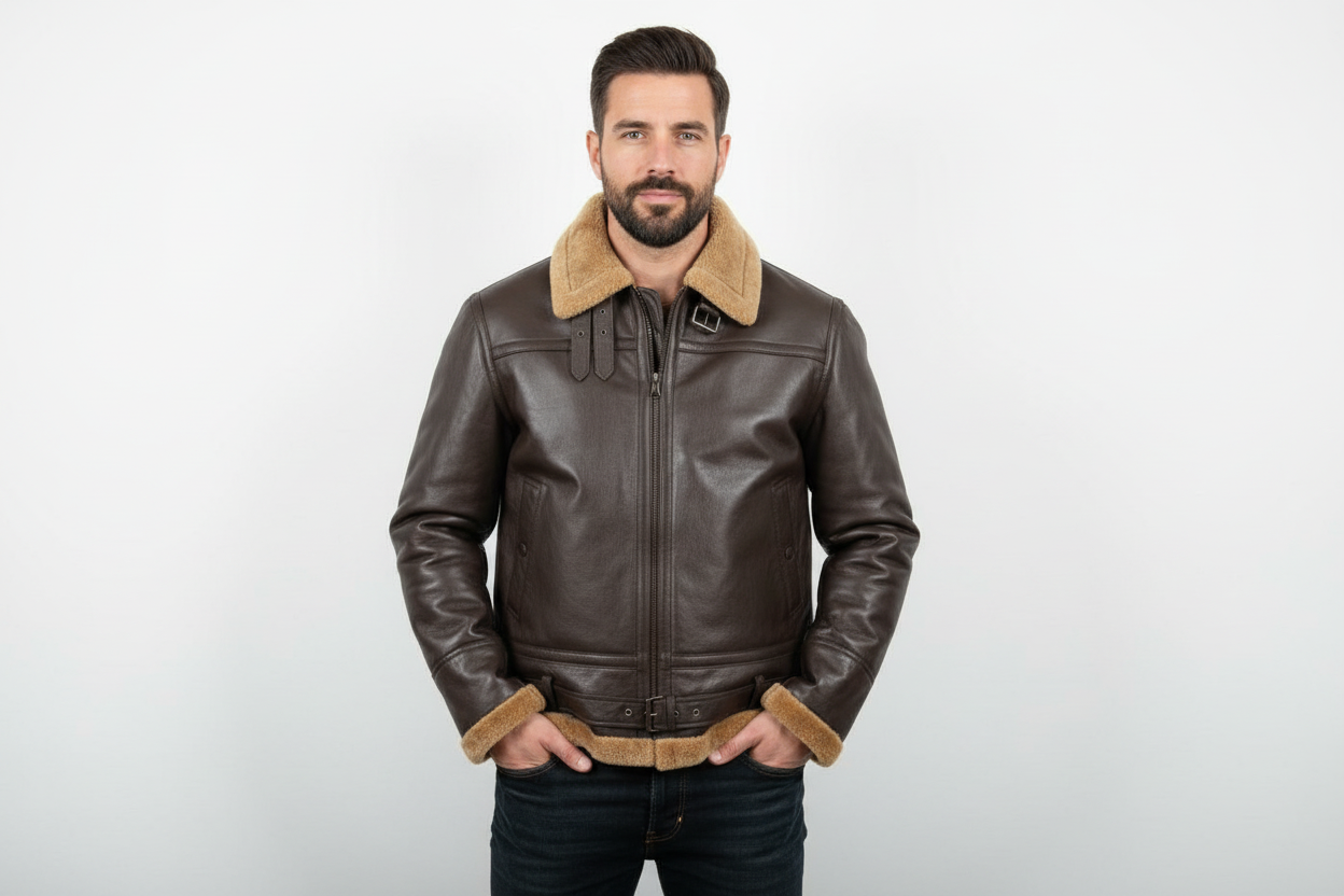 Brown Leather Aviator Jacket Jacket Men B3 Shearling Jacket
