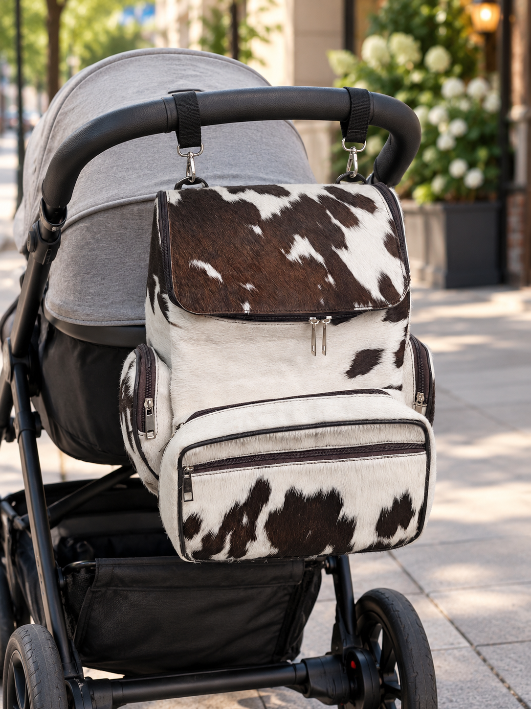 Stylish Western Cowhide Diaper Backpack for Moms & Dads