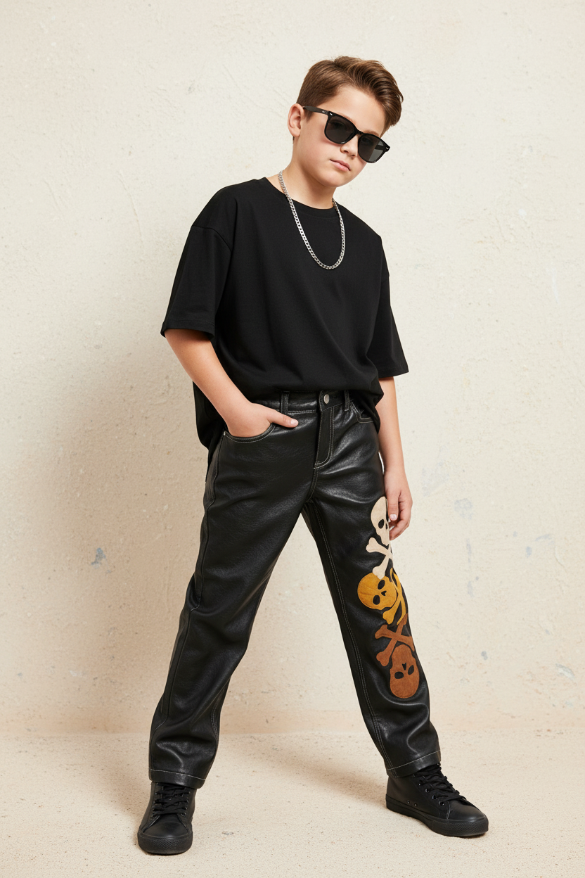 Kids Real Leather Streetwear Pants