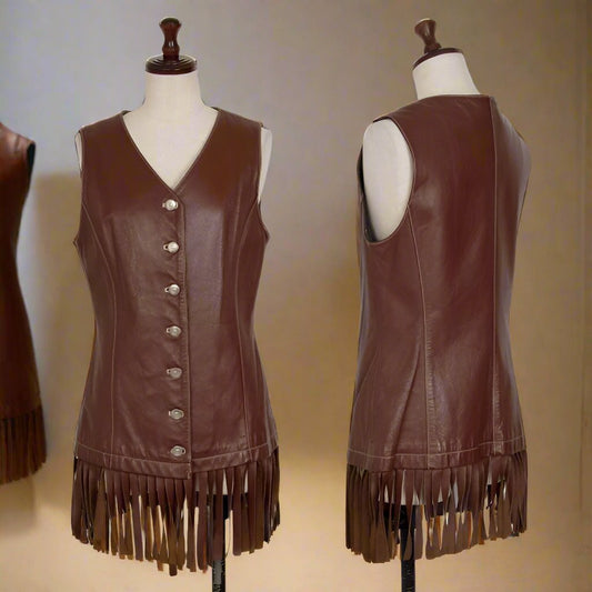 women vest fringes vest for women leather vest women brown leather est women