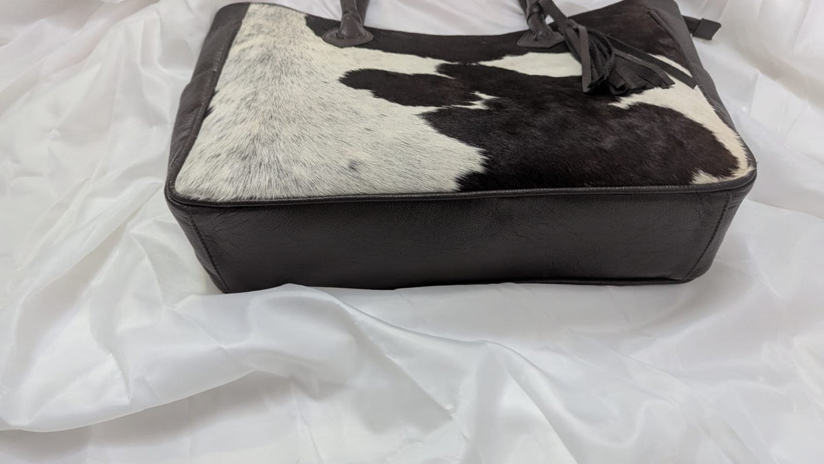 Black Cow hair on Large Tote Bag