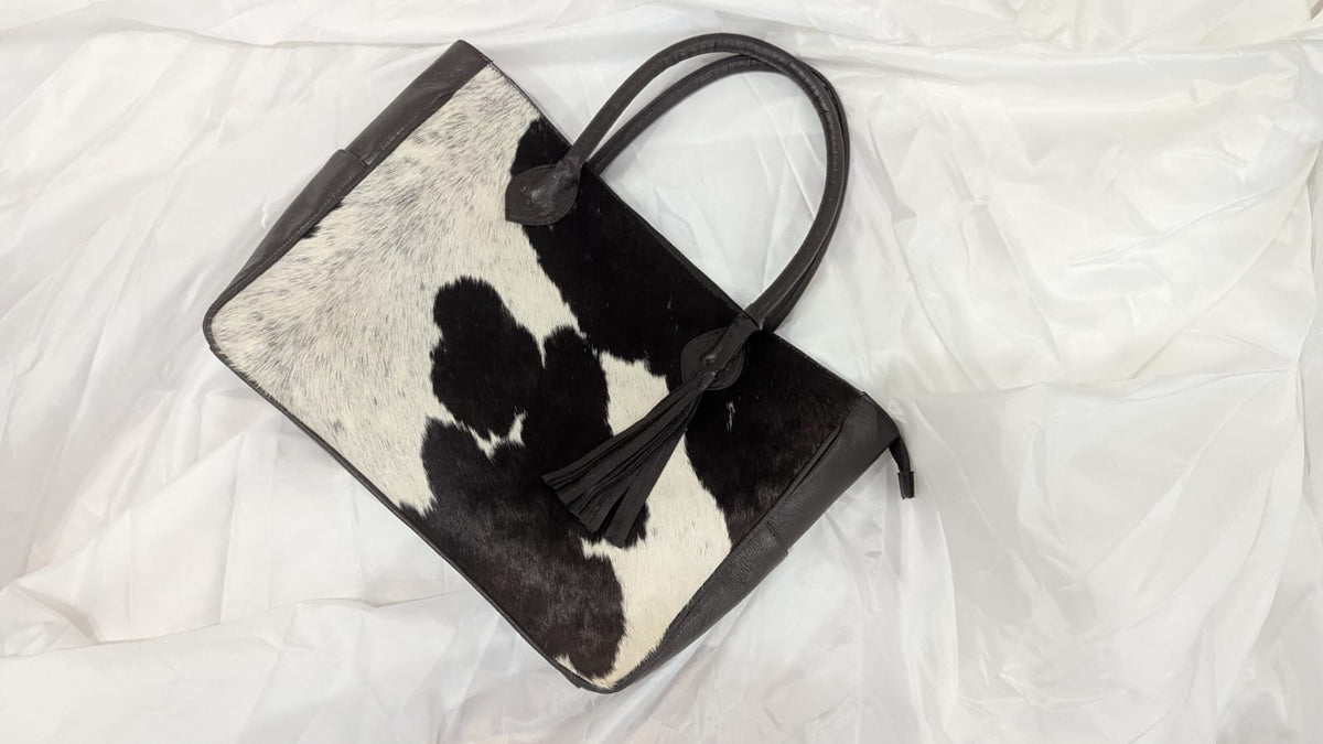Black Cow hair on Large Tote Bag