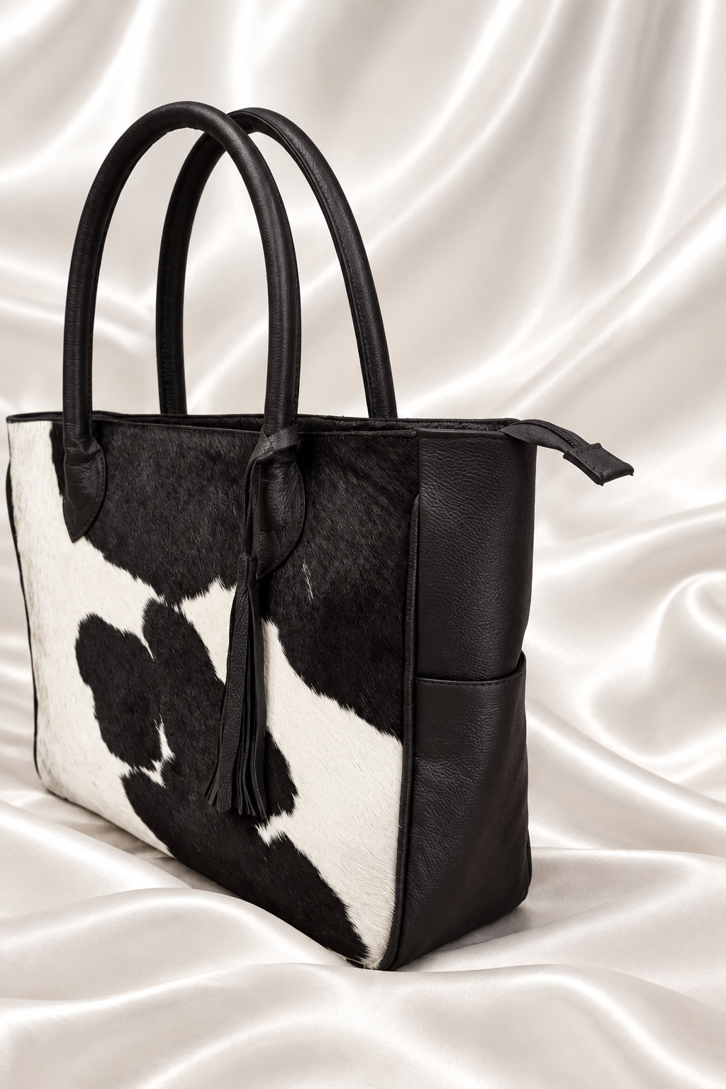 Black Cow hair on Large Tote Bag
