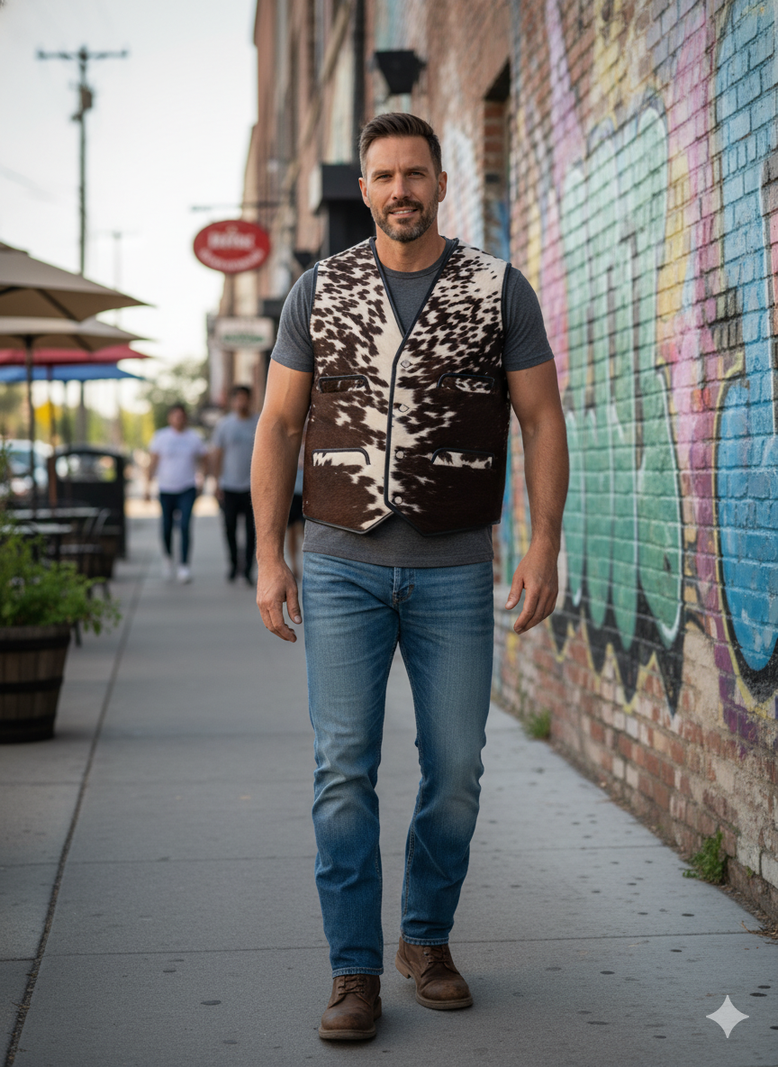 Cowhide Leather Vest Brown