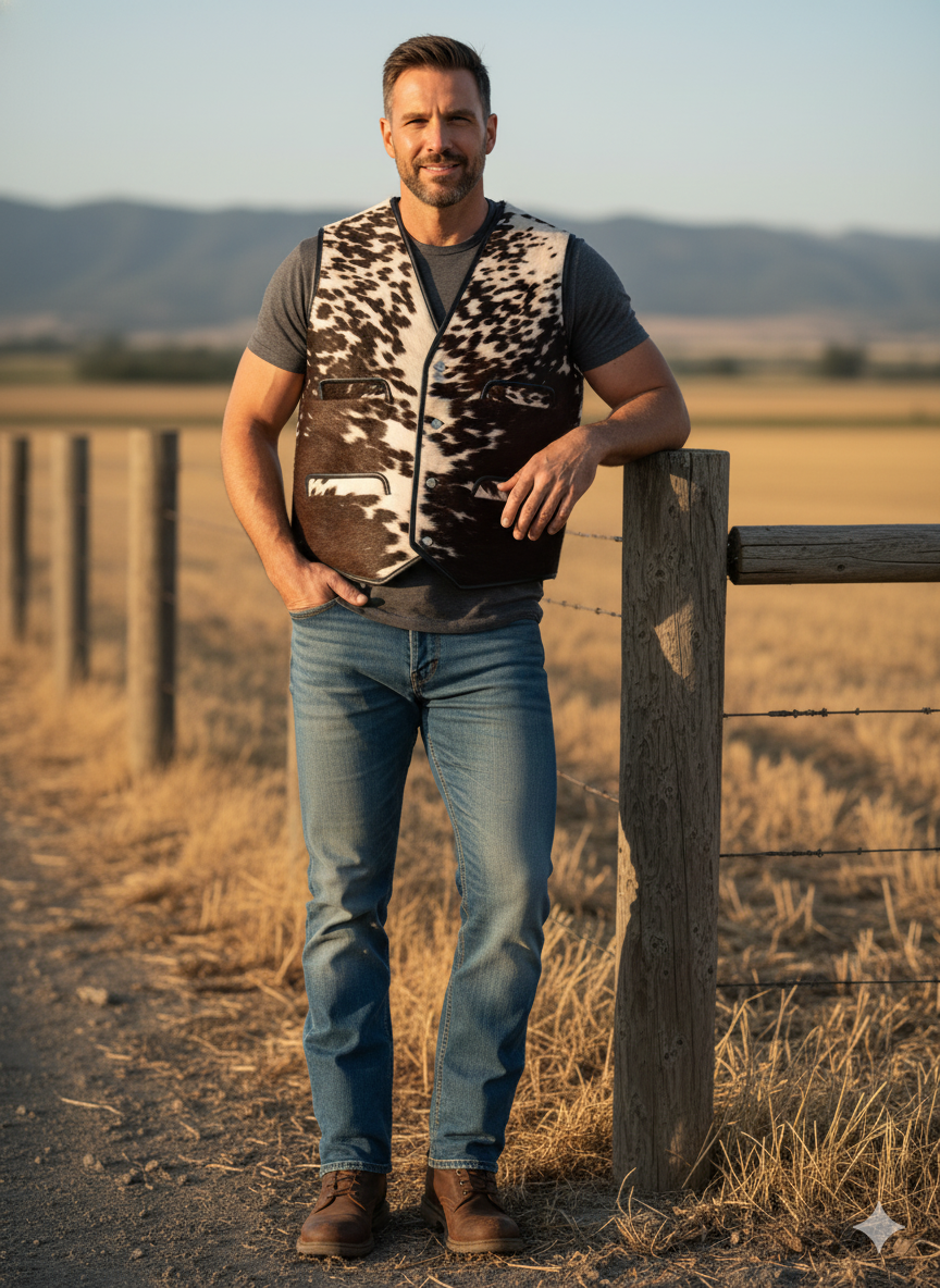 Cowhide Leather Vest Brown