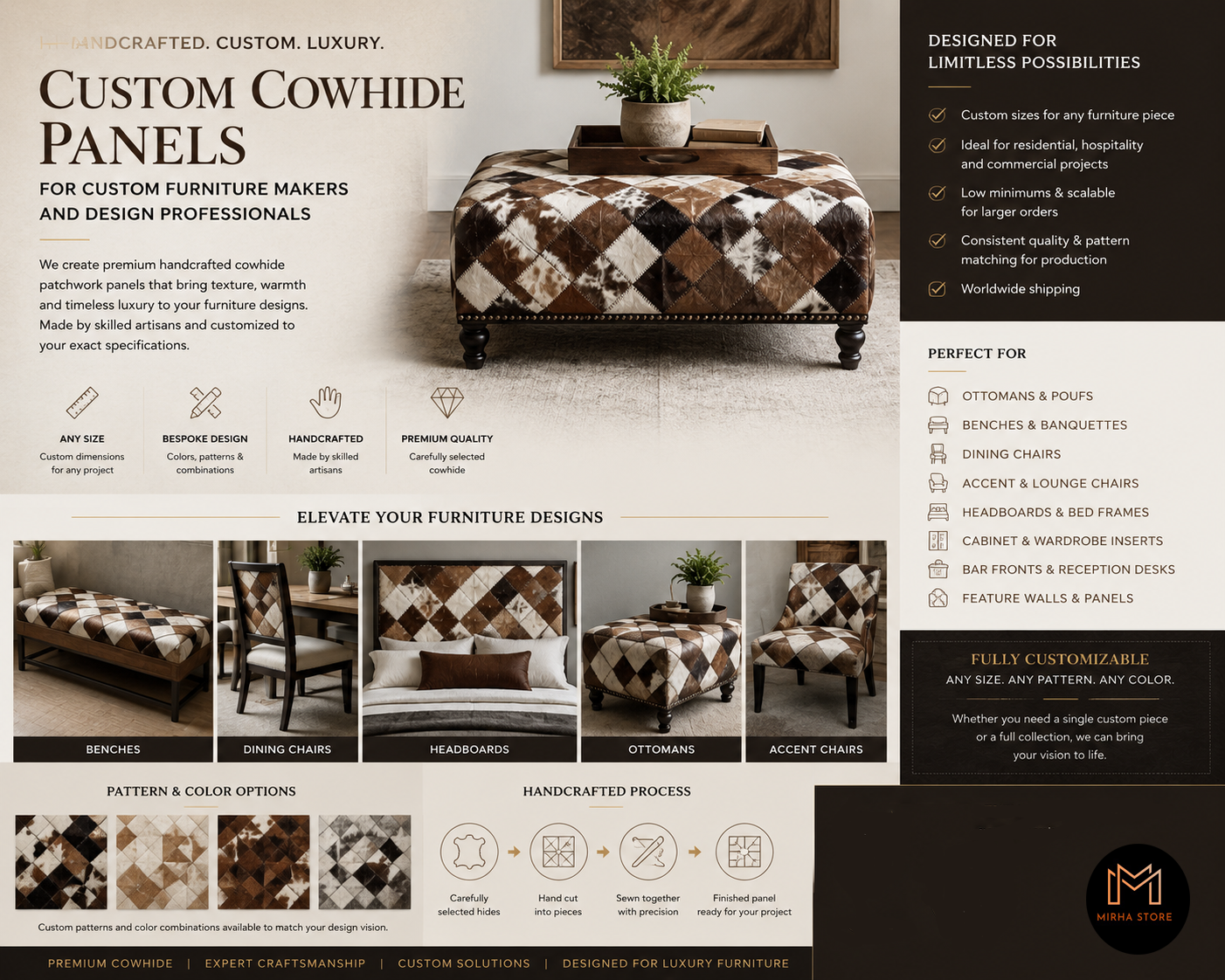 Handcrafted Cowhide patchwork Panels
