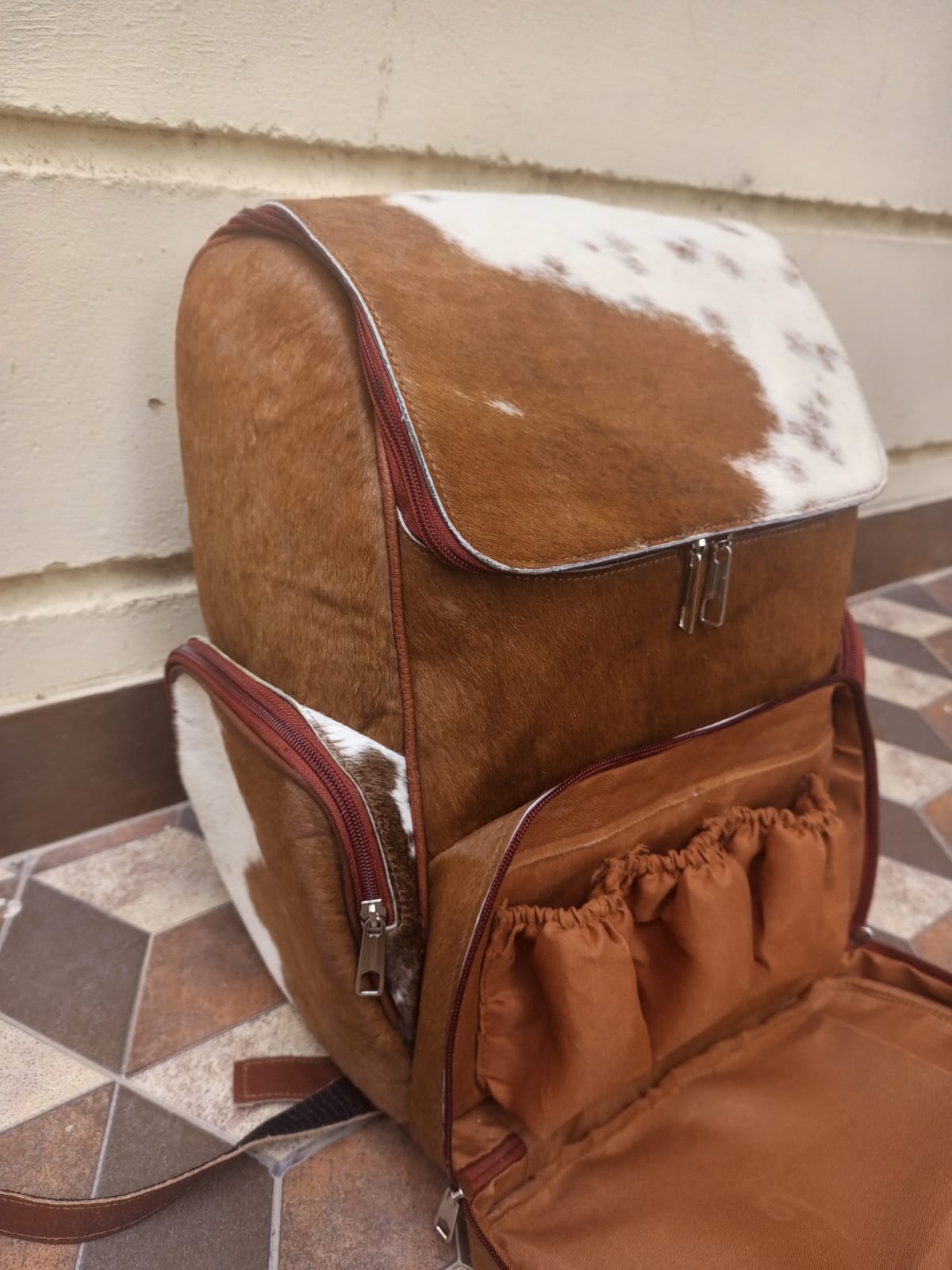 customized leather backpack Cowhide Diaper Backpack Leather Personalized Bag