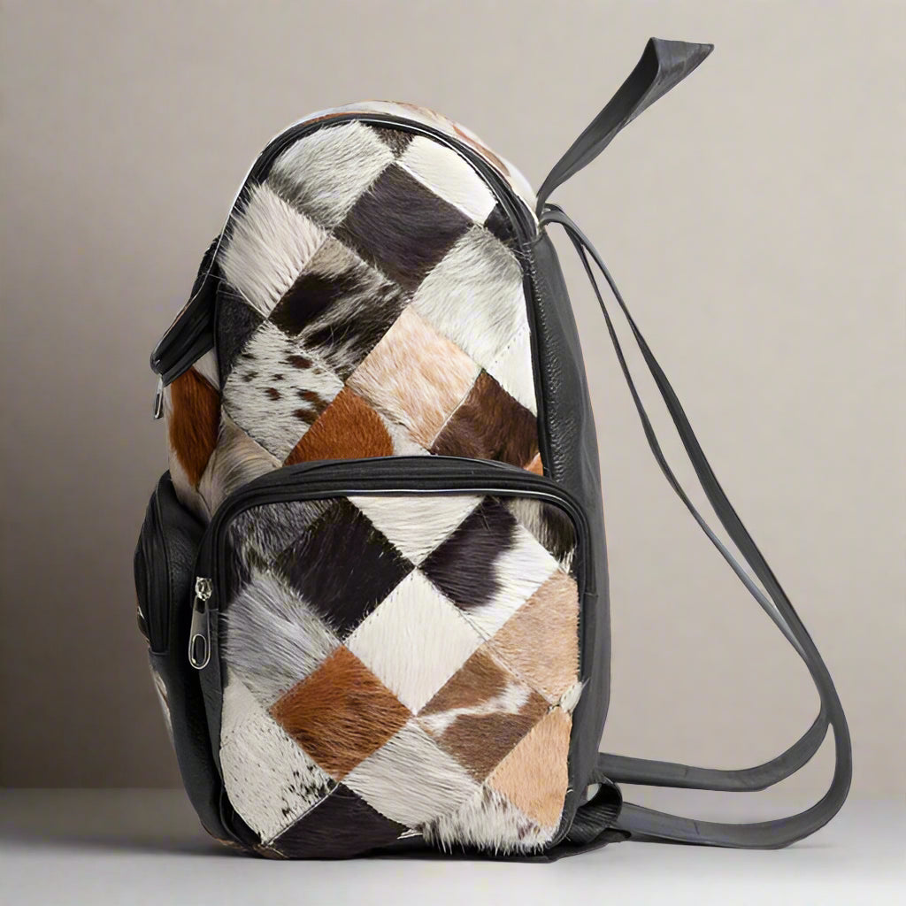 cowhide bag backpack leather backpack patchwork leather backpack brown leatehr backpack large travel bag backpack