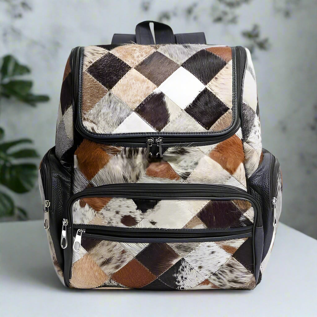 cowhide bag backpack leather backpack patchwork leather backpack brown leatehr backpack large travel bag backpack