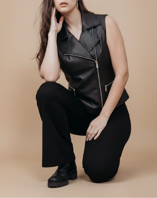 Women Black Leather Motorcycle Vest